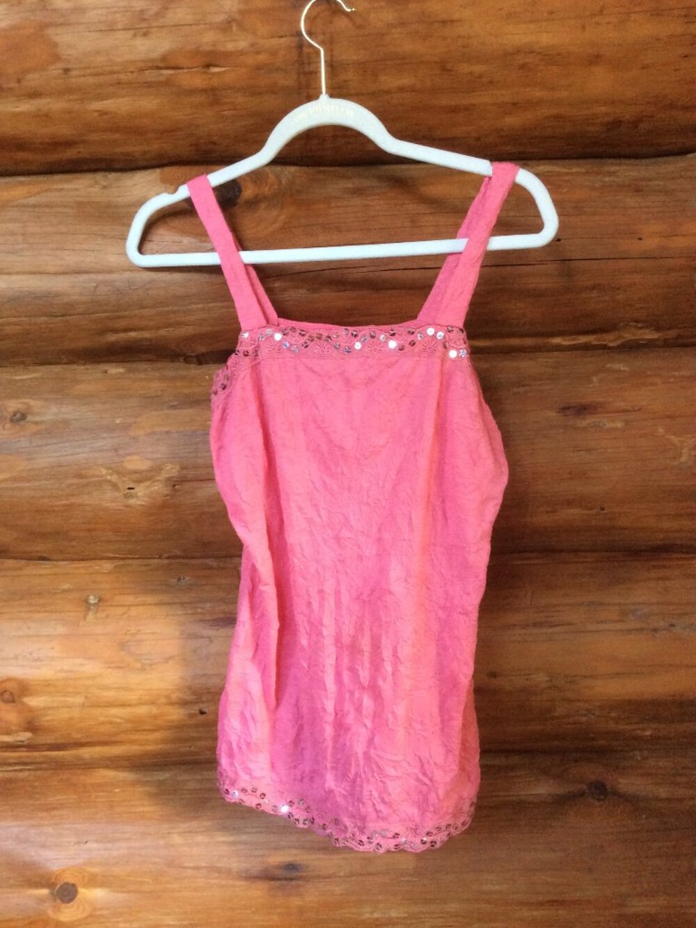 Vintage Y2K Xhilaration Pink Indie Crinkle Sequin Lace Fairy Grunge Tank Top XL